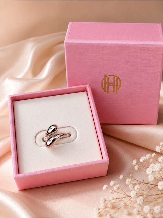 House of Harlow 1960 Jewelry - House of Harlow 1960 Silver Sculptural Open Ring with Pink Box